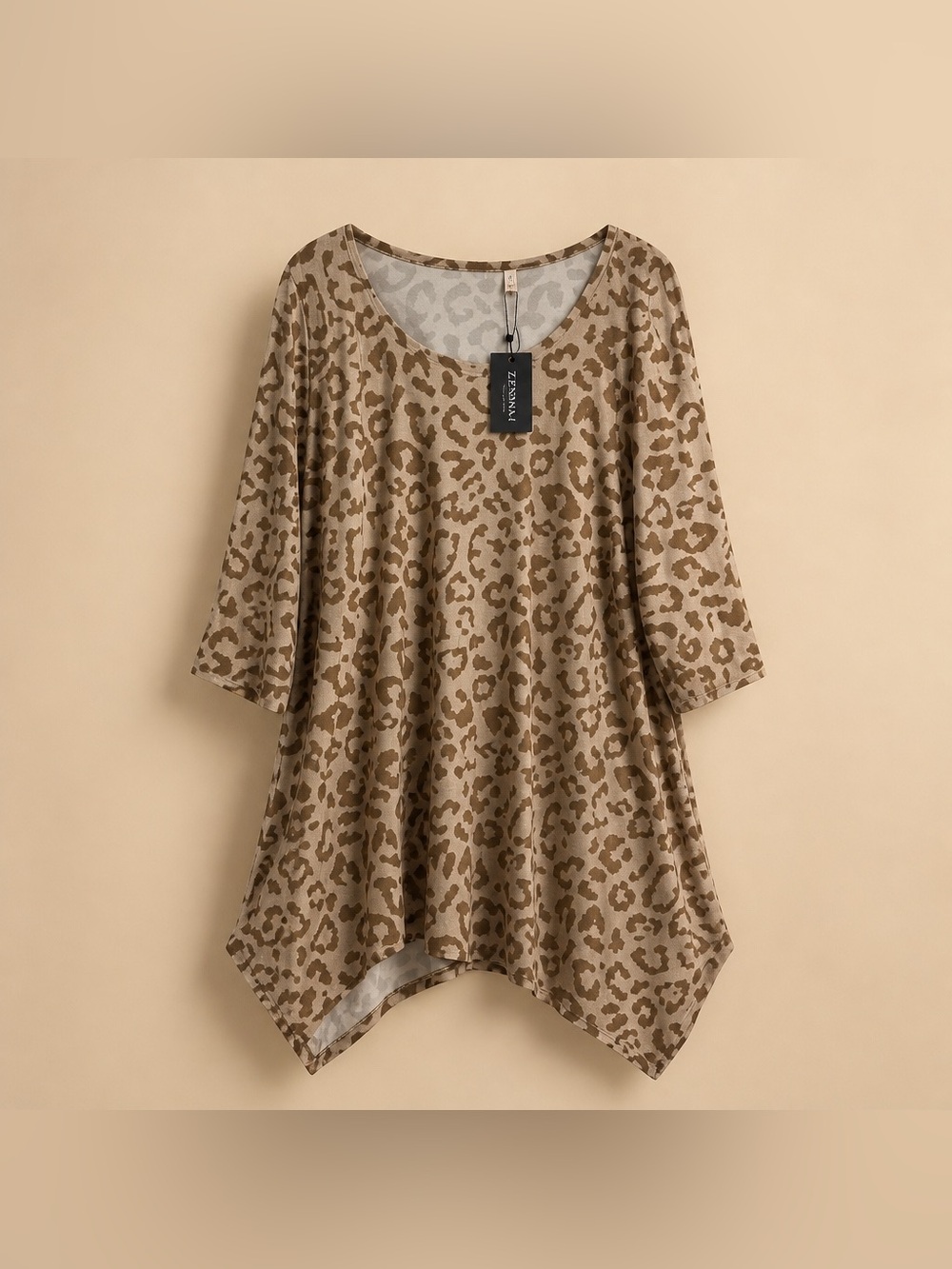 Showmall 4X Round Neck Rayon Spandex Asymmetrical Leopard Print Blouse